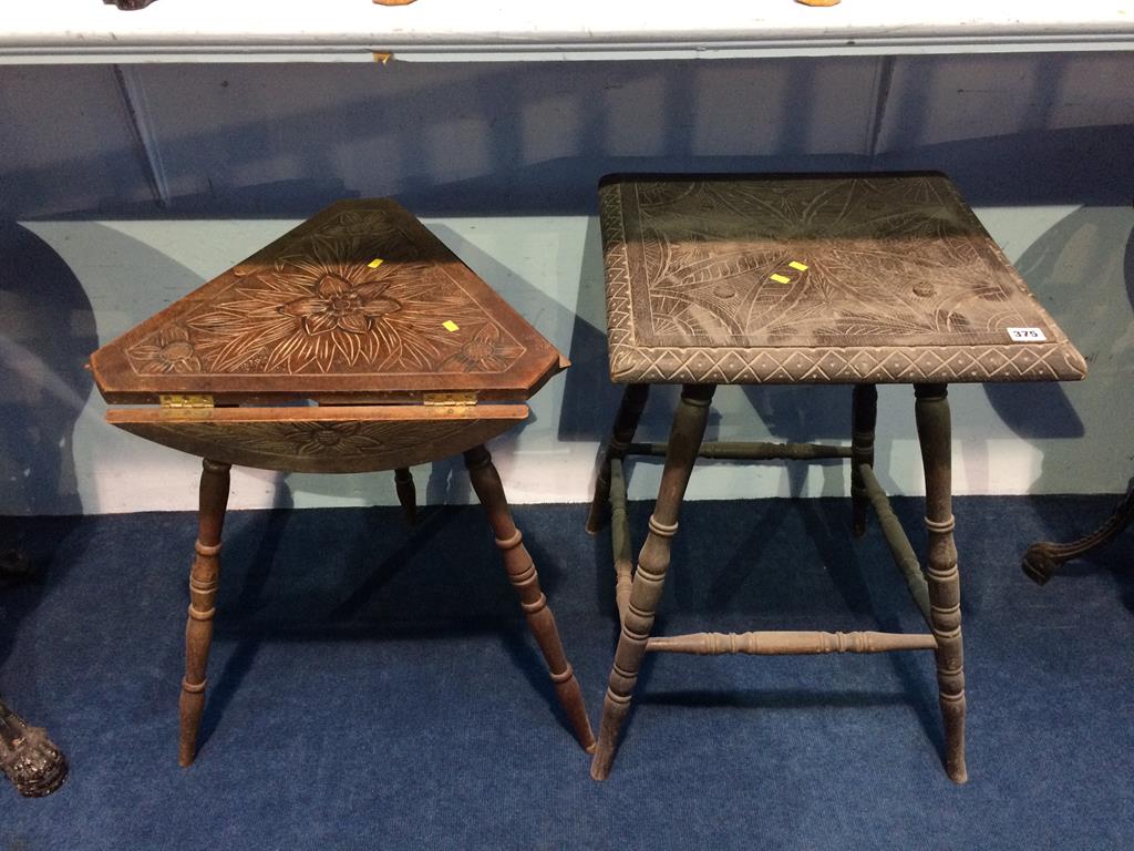 Two carved oak occasional tables
