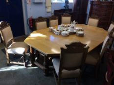 A large and impressive late 19th century pale oak directors / boardroom / dining table, with nine