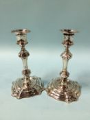 A pair of silver candlesticks, marks rubbed