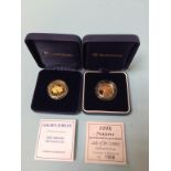 A 1998, $50 14ct gold coin, weight 7.776g and a 2002 £25 Alderney, 22ct gold coin, weight 7.98g