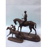 A modern bronze of a horse and jockey and a smaller model (2)