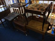 A nest of tables, piano stool and two commodes etc.