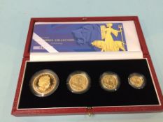A United Kingdom 2001 Britannia Gold Proof Collection, in 22ct gold to include £10, £25, £50, and £