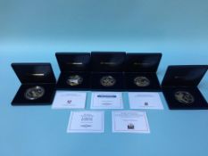 Five Westminster Silver Proof Commemorative coins, each weighing 5oz