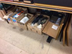 Four boxes of assorted china, picture plate, prints and picture and a quantity of train track