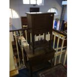 A mahogany sewing / work box and an oak tea trolley