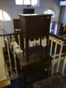 A mahogany sewing / work box and an oak tea trolley
