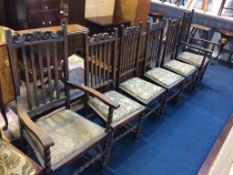 A set of six oak bobbin turned dining chairs