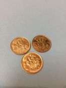 Three half sovereigns dated 1897, 1914 and 1982