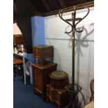 A Bentwood coat stand, three commodes etc.