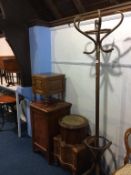 A Bentwood coat stand, three commodes etc.