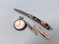 Three penknives and a pocket watch