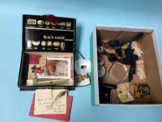 A box of assorted, to include ephemera and a wristwatch etc.