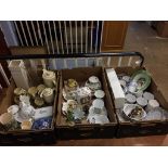 Three trays of china and glass, to include a Royal Crown Derby paperweight