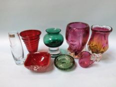 A quantity of coloured glassware