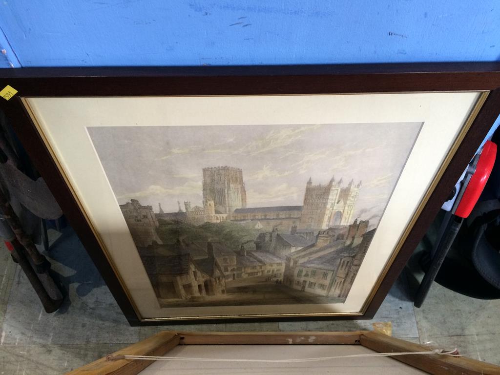 Alan Morgan, oil on board, 'Bamburgh Castle', an oil of Durham Cathedral and a print of Durham - Image 3 of 3