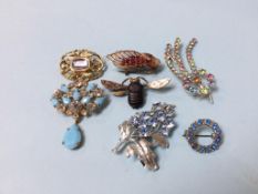 Seven various brooches