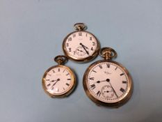 Three gold plated pocket watches