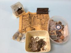 A silver chain and assorted coins etc.