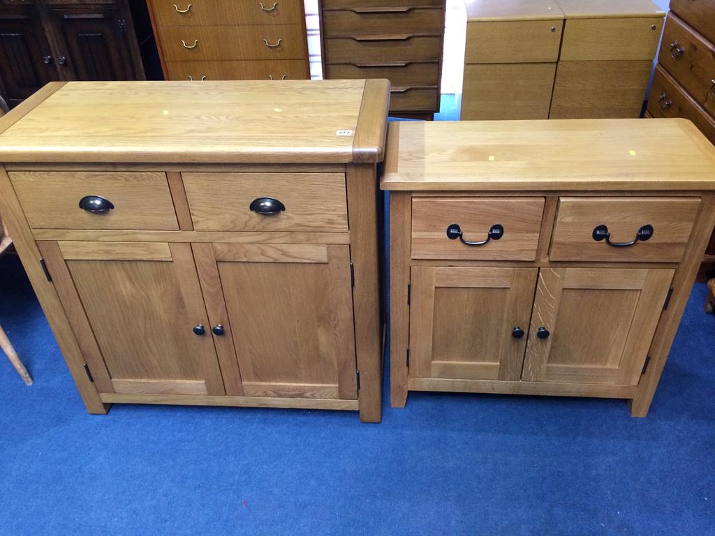 Two oak cabinets, 89cm and 75cm wide