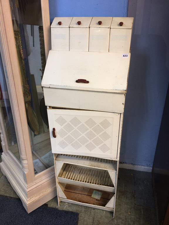 An unusual tin food storage unit, 44cm width x 137cm height