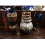 Two German vases and three coloured glass vases (5)