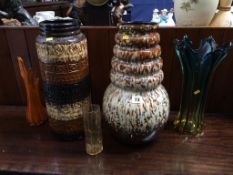 Two German vases and three coloured glass vases (5)