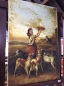 A. Jackson, oil, signed, 'Woman feeding dogs', 92cm x 81cm