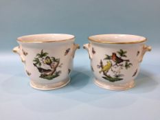 A pair of Herend ice pails, decorated with butterflies and birds (2), 14.5cm height