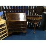 A burr walnut bureau and a burr walnut half moon card table