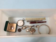 A silver pocket watch and vesta etc.