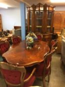 An Italian dining room suite and display cabinet