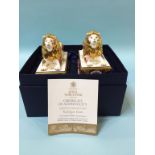 A boxed pair of Royal Worcester Imari 'Trafalgar Lions', with certificate