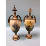 Two Hadley's Worcester decorative vases, 39cm height