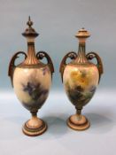 Two Hadley's Worcester decorative vases, 39cm height