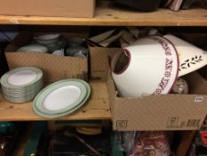 A shelf of assorted, to include Noritake dinner service