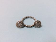 A pair of silver Pandora earrings and a Pandora ring, size 'O'