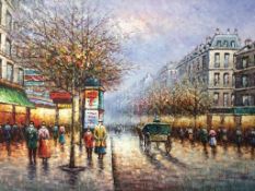 B. Sanchez, modern oil, signed, 'Parisian street scene', 59cm x 90cm