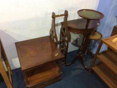 A half moon table, wine stand, two occasional tables etc.