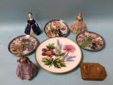 A tray of assorted, to include Mouseman ash tray, Royal Doulton figures etc.
