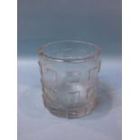 A circular glass vase, with frosted body and clear glass squares, 20cm height
