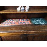 Enamel sign 'Stamina Foods for Dogs' and an enamel advertising 'Tonic Water' tray (2)