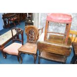 An oak hall chair, tea trolley etc.