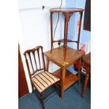 Two Edwardian occasional tables and a single chair