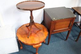 A slate topped cabinet and two occasional tables