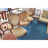 A Victorian walnut chair, a pair of walnut chairs, a single chair, a 19th century carver chair etc.