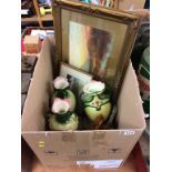 Box of assorted to include paintings, vases etc.