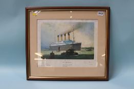 Limited Edition print after Laurence Bagley, 'RMS Titanic', signed in pencil by the artist and B.