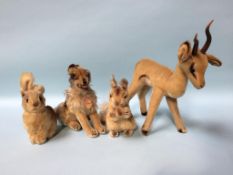 A Steiff 'Deer', a Steiff 'Collie', a plush 'Rabbit' and a 'Squirrel' (4)