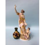 A 19th century German porcelain figure of a Lady with her arm aloft, stamped 'Hoffnung', 28cm